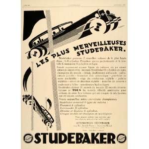 1929 Ad French Cars Studebaker Models Racing Art Deco   Original Print 