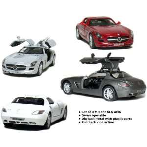  Set of 4 5 Mercedes Benz SLS AMG 136 Scale (Grey/Red 