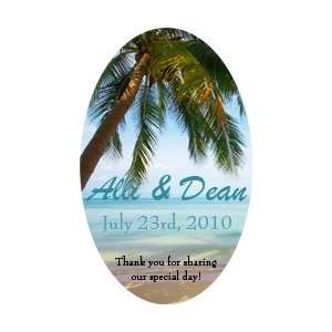  Style 10274 Double Palm Tree Wedding Label Vertical Oval 