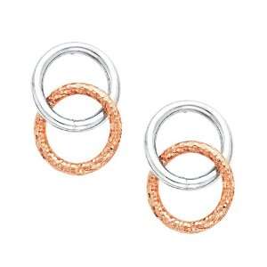   Gold 3mm Thickness Double Circle Dangle Hanging Earrings with Pushback