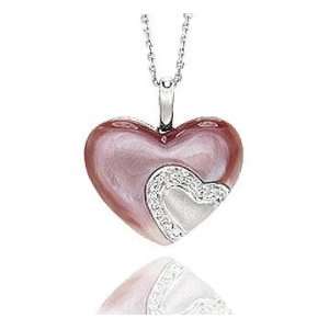  14k Diamond Pave Pink Mother of Pearl Heart Pendant 