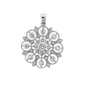  Sterling Silver Cubic Zirconia Victorian Snowflake Pendant 