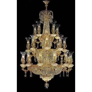 Large Crystal Chandelier, YU 1596, 40 lights, 24Kt Gold, 44 wide X 61 