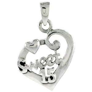 925 Sterling Silver Quinceanera 15 Anos Fancy Heart Cut Out Pendant (w 
