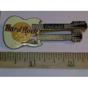  Hard Rock Cafe Pin Guitar, White with Double Neck, Chicago 