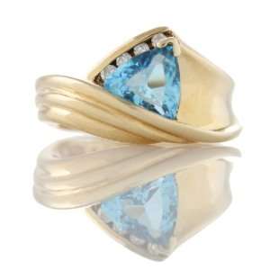  10k Yellow Gold Ring with Blue Triangle Topaz and Round 