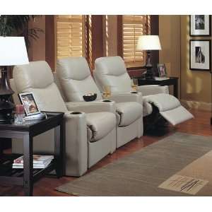  Taupe leather match 3 recliner theatre seating unit with 