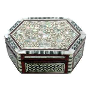  Mother Of Pearl inlaid on Wood Decorative Hexagon Jewelry 
