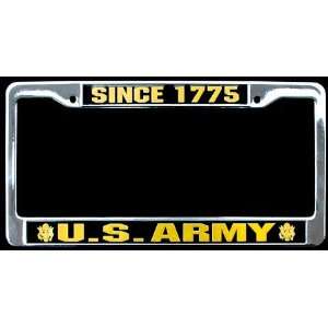 Metal Car License Plate Frame   Since 1775 Us Army Seal Black and Gold 