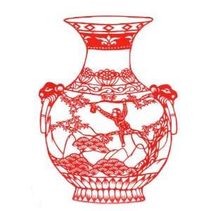  Chinese Paper Cutting Zodiac Monkey Vase 