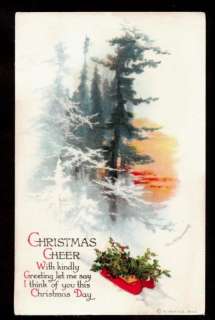 wolf a/s clapsaddle holly on sled christmas postcard  