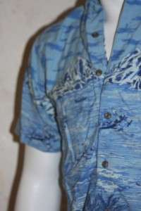 Blue Cotton Short Sleeve Hawaiian Shirt w Surfers BOYS  