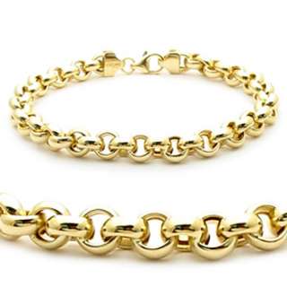 Bold Rolo Charm Bracelet 14K 14KT Yellow Gold 7mm  