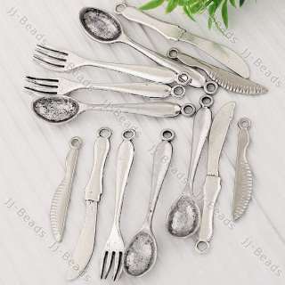 20pc Mixed Tibetan Silver Tableware Spoon Slice Knife Fork Charm 