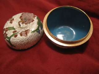 ANTIQUE VTG CHINESE CLOISONNE ROUND BOX APPLE COLORFUL  