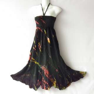 SALE DRESS COCKTAIL SUMMER TIEDYE HALTER BOHO FLARE BLACK NEW S M L 