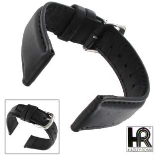 22mm Oiled Tanned Leather Black Padded Mens Watch Band Hadley Roma 