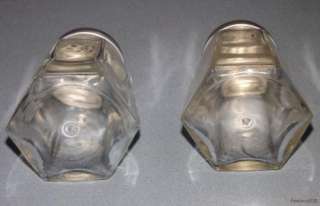 Vintage 6 Sided Clear Glass Salt & Pepper Shakers w/ Aluminum Tops 