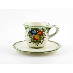  Hand Painted Italian Ceramic Tea Cup & Saucer Frutta Verde 