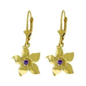  14K. GOLD LEVERBACK FLOWERS EARRING WITH AMETHYSTS #4412 Jewelry