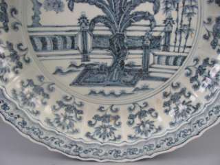 FINE RARE CHINESE LARGE BLUE & WHITE PORCELAIN PLATE  