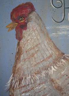 Jolie peinture en huile d’une poulet, sur une plaque de bois, 28 cm 
