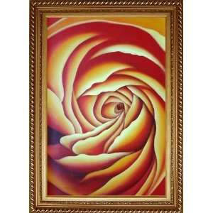  Giant Yellow Rose Oil Painting, with Exquisite Dark Gold Wood Frame 