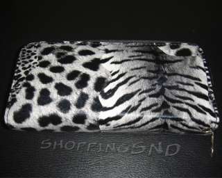 Womens Double Zipper Faux Leather Purse Animal Print Wallet Tiger 