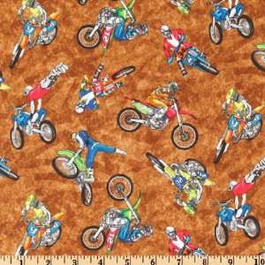  45 Wide Timeless Treasures Dirt Bike Stunts Brown Fabric 