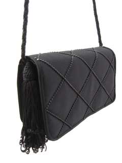 JAY HERBERT Black Satin Beaded Shoulder Bag Handbag  