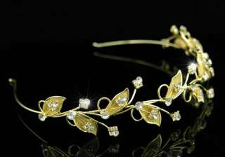 Bridal Leaves Leaf Crystal Gold Plated Tiara T1107  
