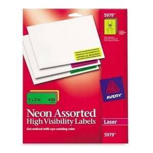  Assorted Neon Colors for Laser Printers 5979, 1 x 2 5/8, Pack of 450