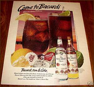 1988 BACARDI RUM & Diet Coke Print Ad~Coca Cola  