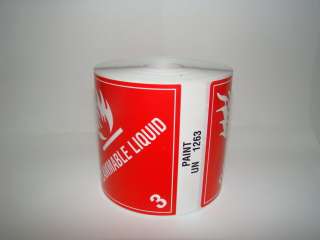 500 Flamable Liquid Paint UN 1263 D.O.T Labels  