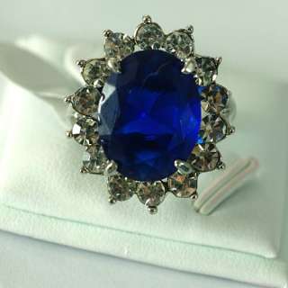 r7497 #6.5 Bridal Blue Sun Flower Gemstone 18K GP Diamante Zircon Ring 