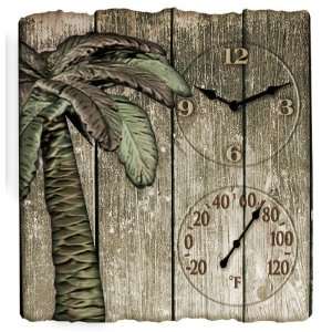   91940 Palm Tree Poly Resin Clock and Thermometer