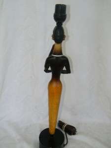 African Indonesian Woman Figural Lamp Wood She Thinks 1386  