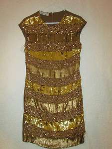   SHERRIE BLOOM ~ PETER NOVIELLO Gold Sequined Cocktail Party Dress Med