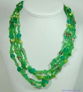 Sioux Beaded Green 4 Strand Necklace by Kills Thunder 1445  