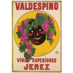   VINOS SUPERIORES JEREZ WINE GRAPES SPAIN SMALL VINTAGE POSTER