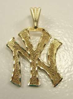 14K Yellow Gold New York Yankee Charm Pendant Logo MLB Baseball