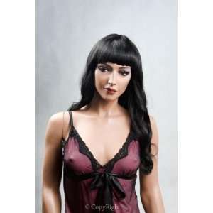  Female Mannequin Long Black Wig with Bangs & Lower Curls 