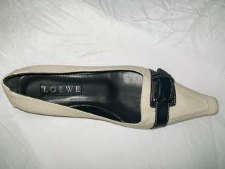 LOEWE BEIGE CANVAS LOAFER BLUE LEATHER ACCENT 9.5 39.5  