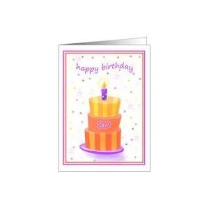  80 Years Old Happy Birthday Stacked Cake Lit Candle Card 