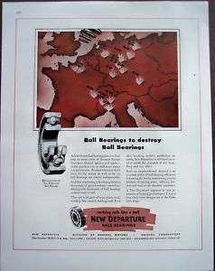 1945 New Departure ball bearings WWII vintage ad  