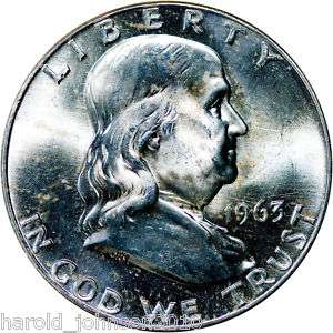 1963 D 50C Silver Ben Franklin Half dollar BU+ Slabbed  