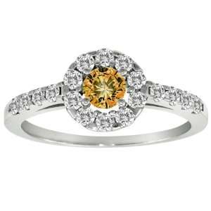   Halo Round Diamond & Citrine Ring (1/2 cttw, H I, SI) Size 9 1/2