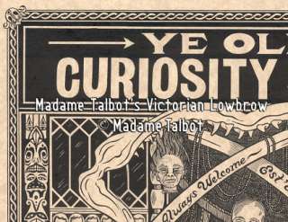 Ye Olde Curiosity Shop Mummy Shrunken Head Dime Museum Poster~  