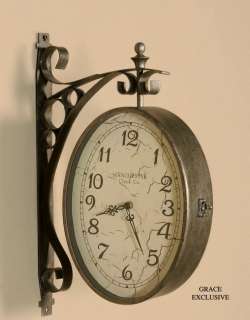 OLD WORLD 2 Sided TRAIN STATION WALL CLOCK  