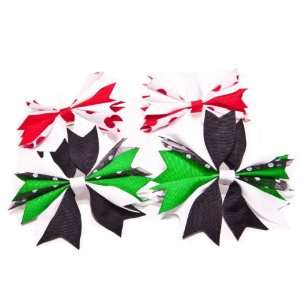   Ribbon Flower Barrettes for Kid Girls and Baby Girls   Green / Red